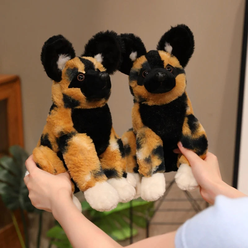 Realistic African Wild Dog Plush Toy Lifelike Lycaon pictus Plushie African Painted Dog Stuffed Animal Hyena Simulation Doll Toy