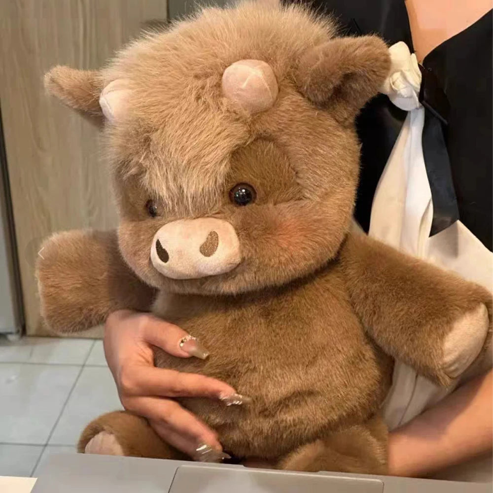 Adorable Brown Highland Cattle Plush Toys Huggable Running Cow Stuffed Animal Made with Premium Soft Fabric Soothing Companion