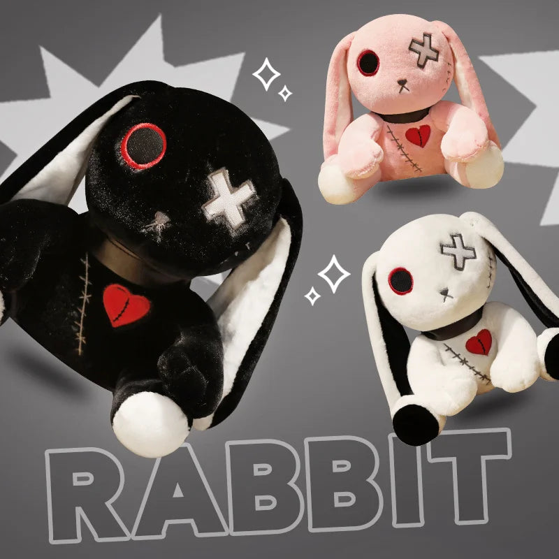 25cm Creepy Gothic Rabbit Plush Toys Spooky Bunny Stuffed Animal Cute Horror Dreadful Bunny Doll for Halloween Decor Kids Gifts