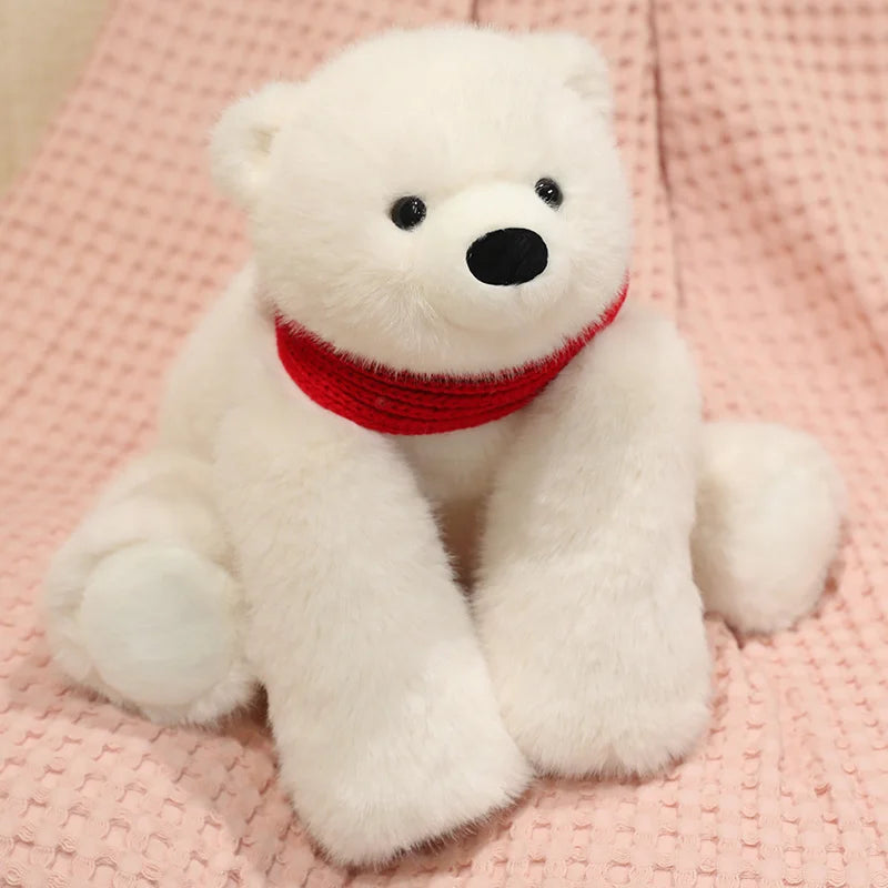 白いシロクマの親子ぬいぐるみ 赤いスカーフ付き