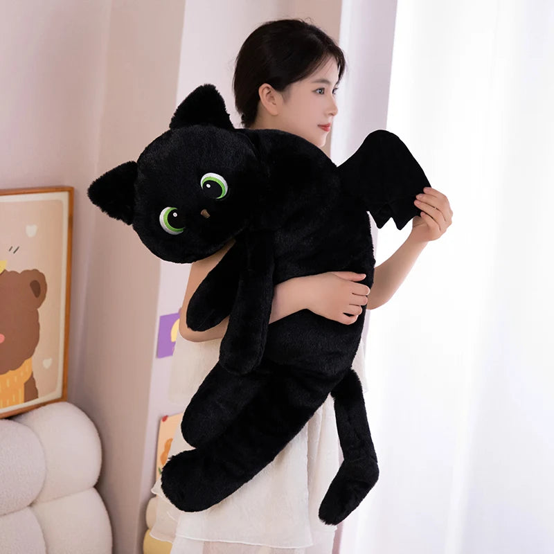 緑の目 羽付き 黒猫 ふわふわ ぬいぐるみ