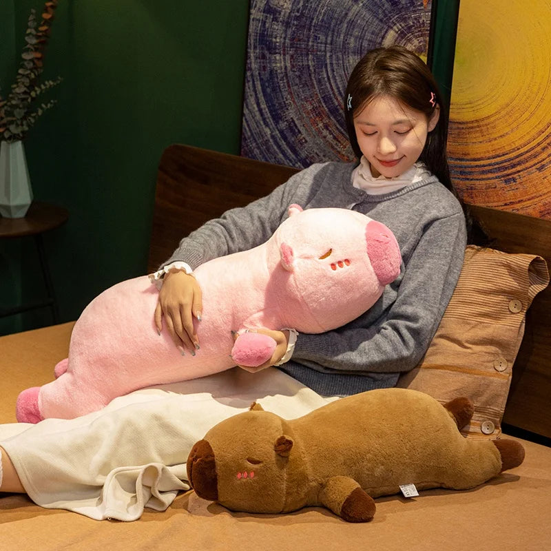 Kawaii Capybara Plush Toy Stuffed Capibara Fluffy Doll Long Sleep Soft Pillow Sofa Cushion Nap Sleeping Toys for School Xmas