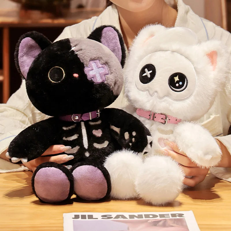 ゴシック スケルトン 猫 ぬいぐるみ 黒白 パッチワークとX目