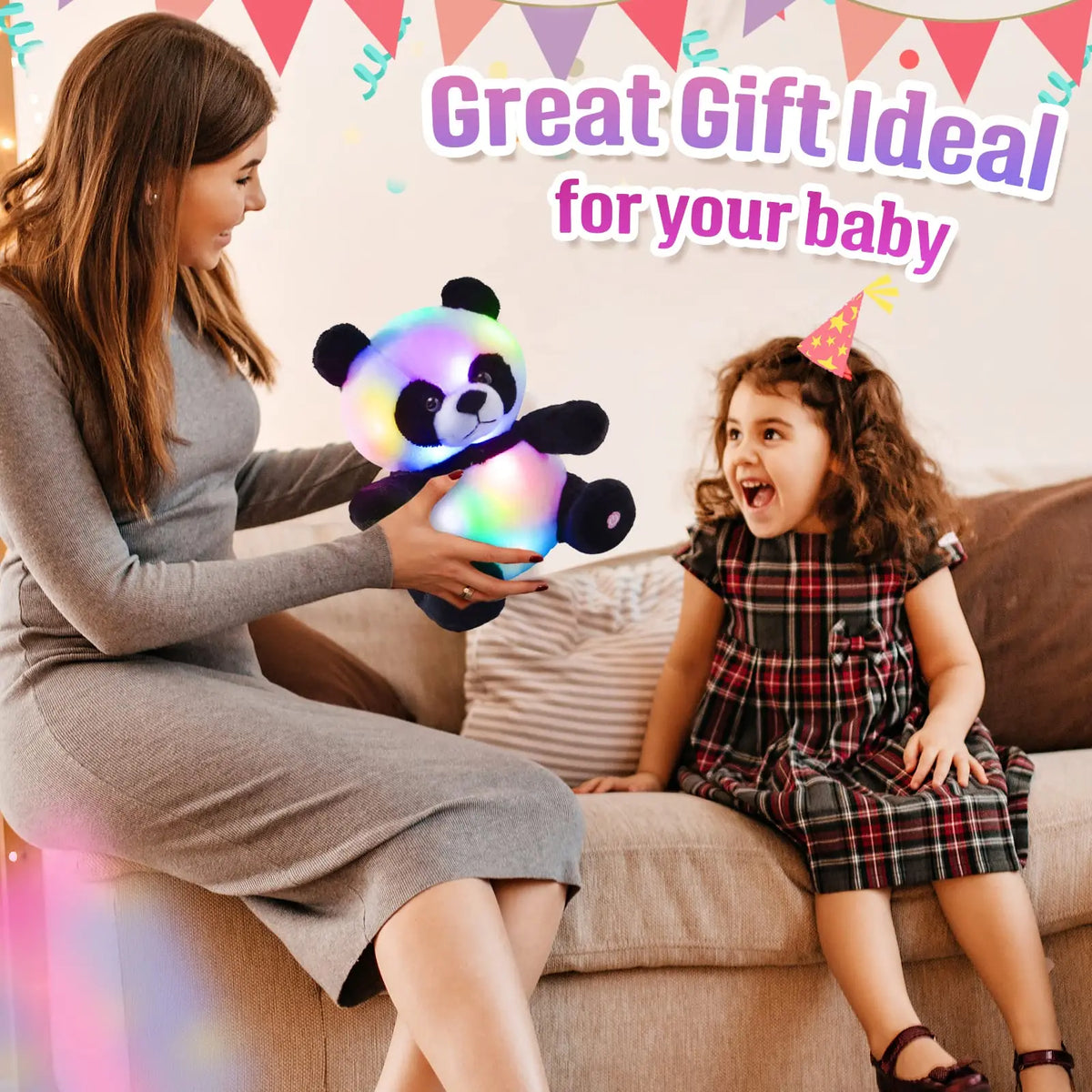 LED Panda Stuffed Animal Glow Soft Bear Plush Toys Light up in Dark Family Companion with Night Lights  Gift for Kids Christmas