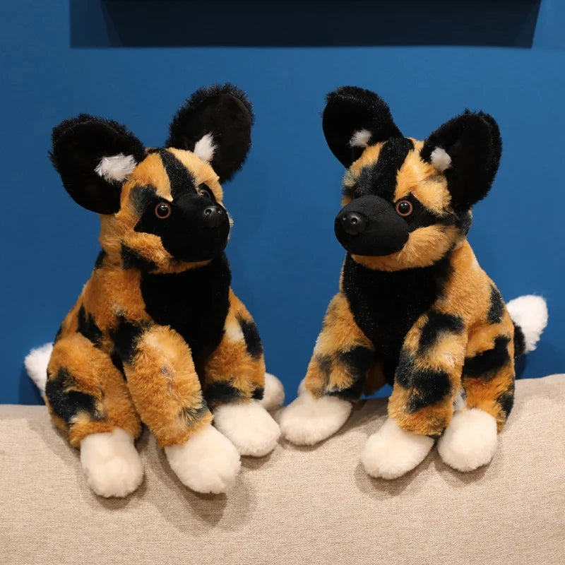 Realistic African Wild Dog Plush Toy Lifelike Lycaon pictus Plushie African Painted Dog Stuffed Animal Hyena Simulation Doll Toy