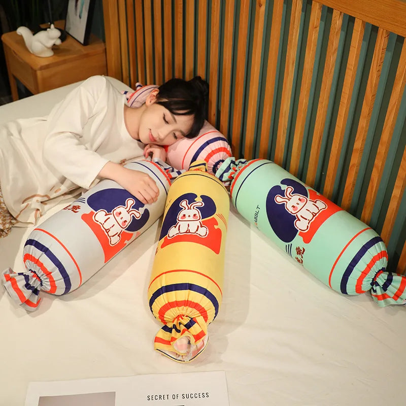 かわいい うさぎ柄 パステルカラー 円筒形 ロングクッション