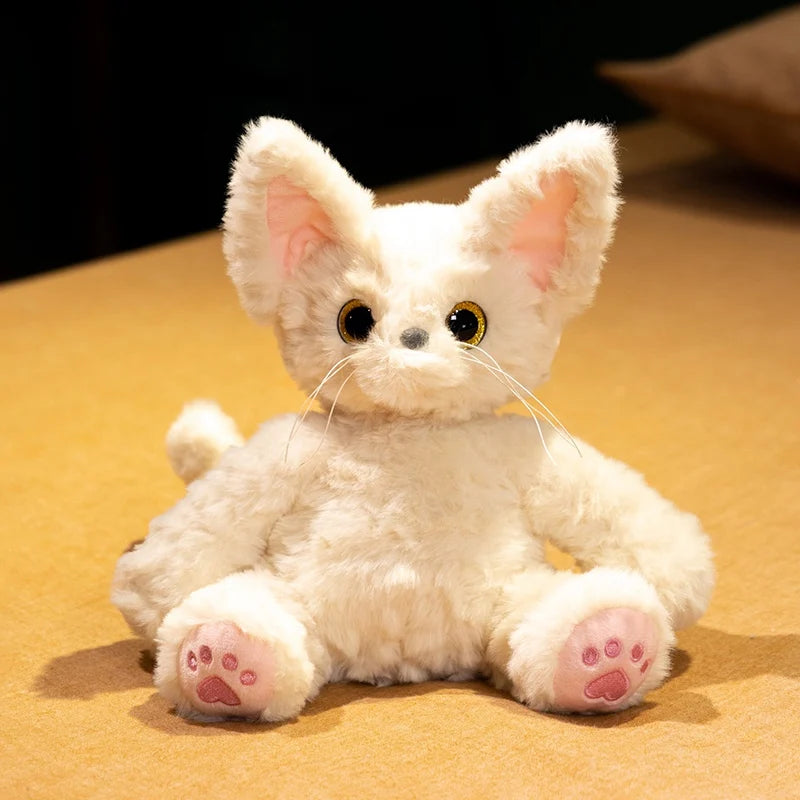 ふわふわ クリーム色の 猫 ぬいぐるみ 大きな耳と肉球