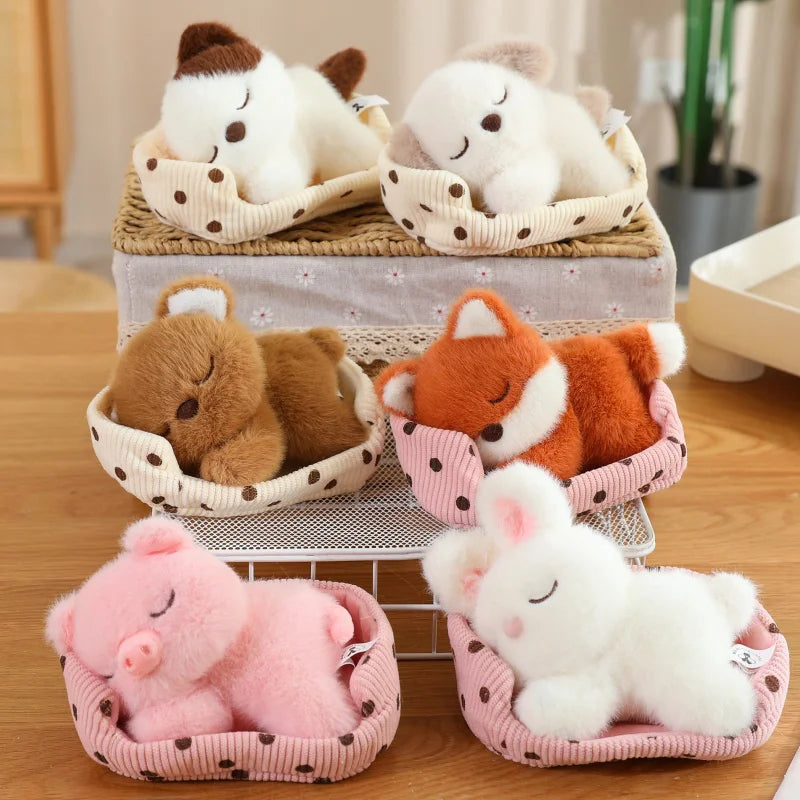 Cute Cartoon Dog, Cat, Fox, Bear, White Rabbit and Pig Plush Toy A Cat Doll Lying in Its Nest Cute Toys for Girl Funny Ornaments