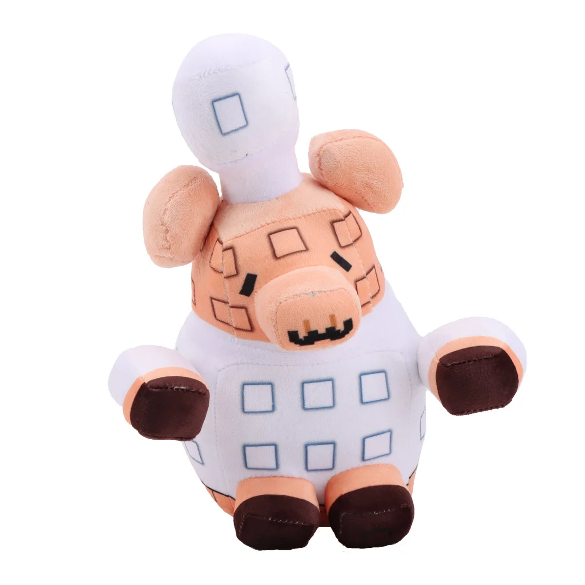 シェフ帽をかぶったワッフル豚のブロック風ぬいぐるみ
