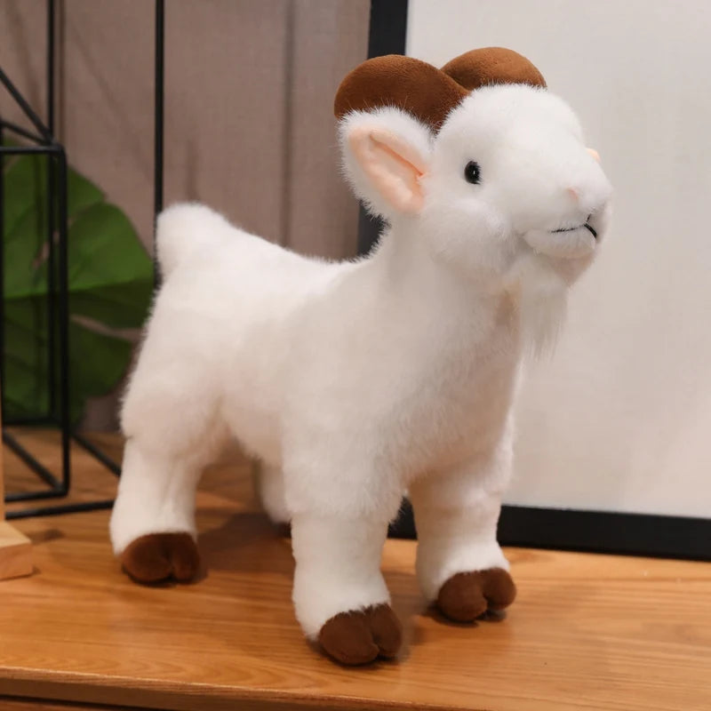 立つ白黒ヤギぬいぐるみ2匹セット 角と髭付き