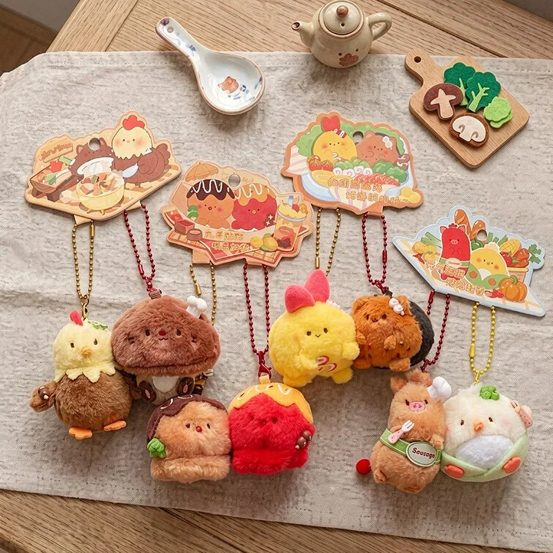 ぷっくり可愛い 料理モチーフ ぬいぐるみ マスコットキーホルダー イラストカード付き