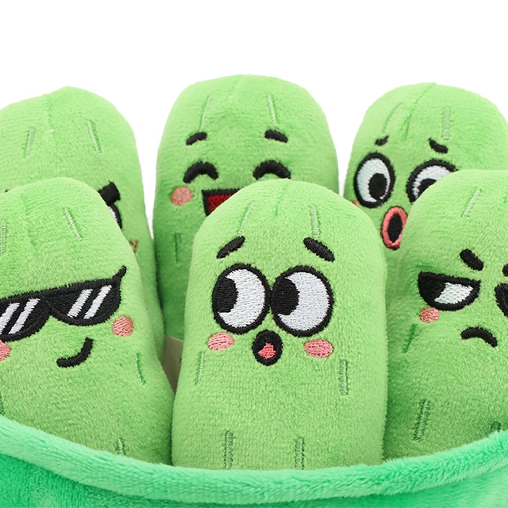 16cm Cute A Basket of Multi-expression Cucumber Plush Toys Six Expressive Cucumbers In the Basket Toys for Kids Birthday Gifts