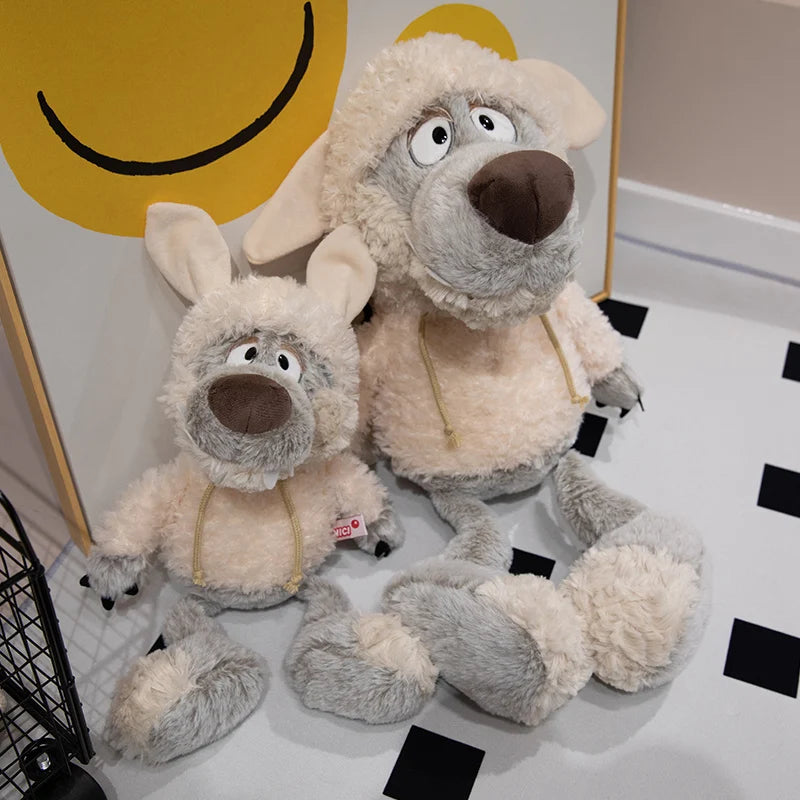 もこもこパーカーの動物ぬいぐるみ グレー＆ベージュ 2体セット