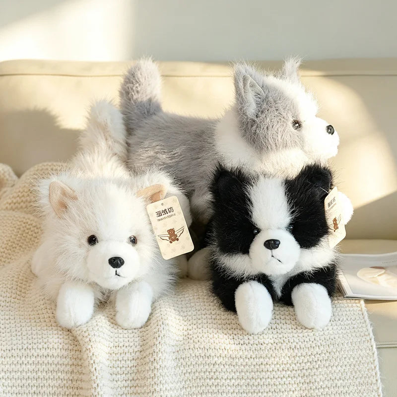 3color Lifelike Border Collie Plushie Premium Simulation Dog Toy Soft Fluffy Furry Puppy Stuffed Animal Cute Gift