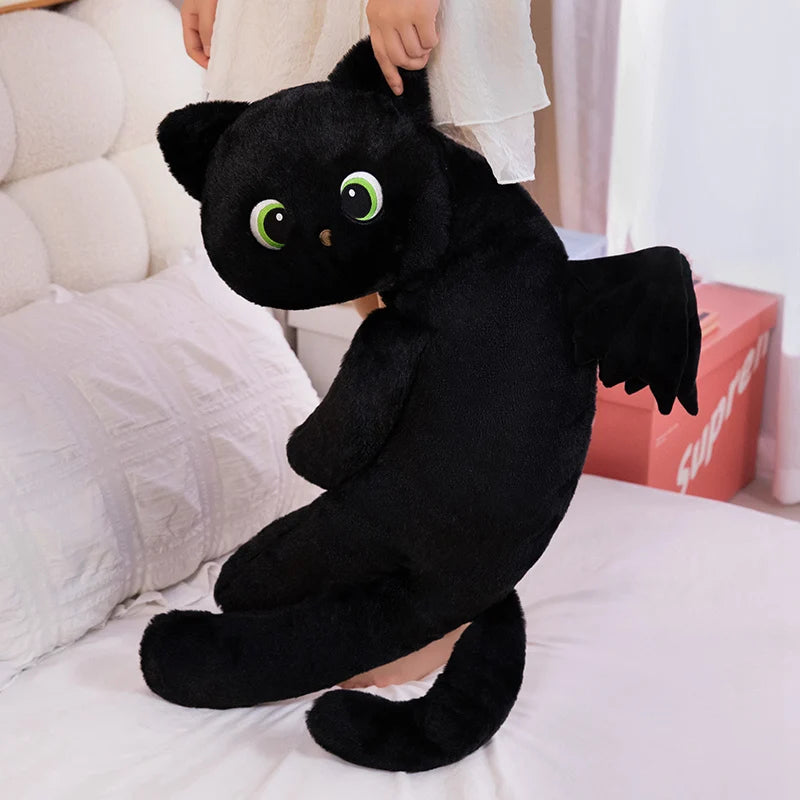 緑の目 羽付き 黒猫 ふわふわ ぬいぐるみ
