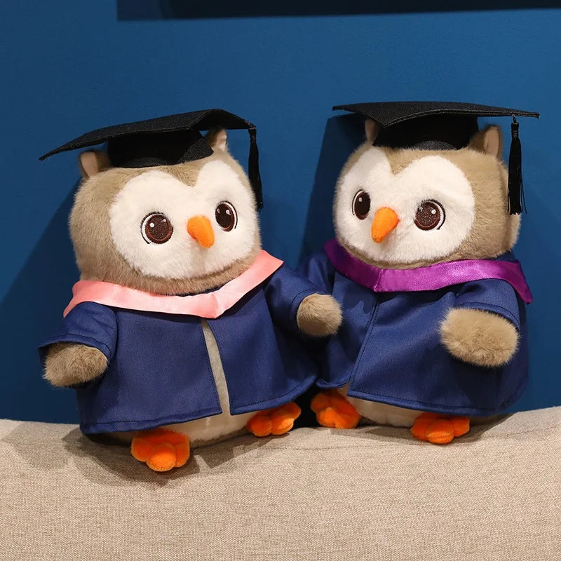 Cute Graduation Owl Plush Toy Stuffed Animal Soft Owl Doll with Cap Gown Plushie Gift for Kids Students Birthday Gift Decor