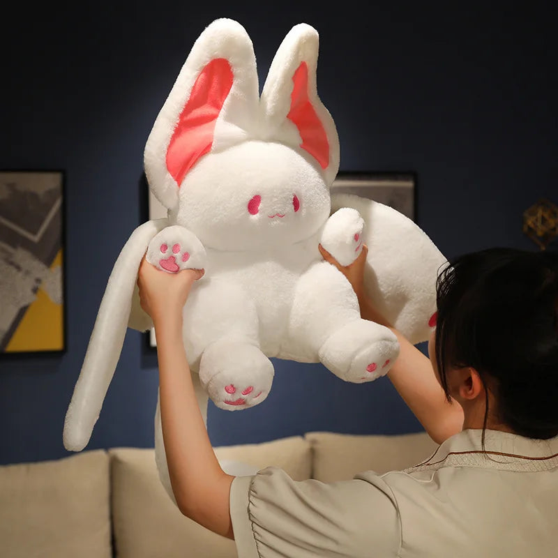 可愛い ふわふわ コウモリ耳 羽付き うさぎ 抱きぐるみ 白 ピンク