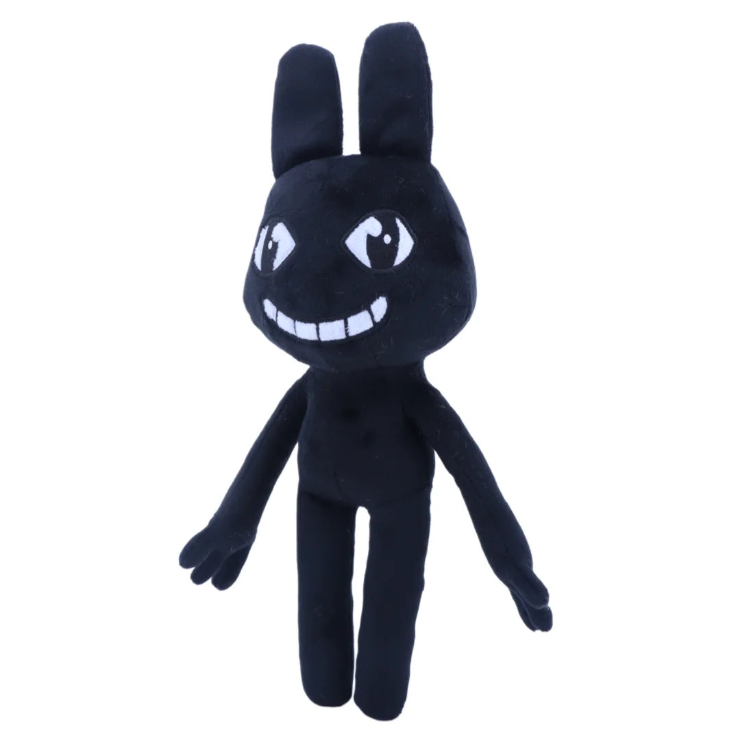 不気味かわいい黒いウサギの笑顔ぬいぐるみ