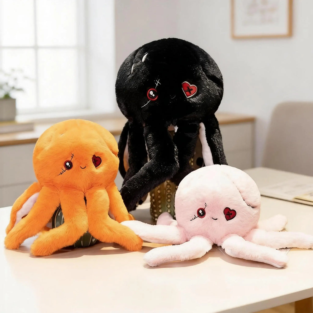 ふわふわ リバーシブル ハートの目パッチ タコ ぬいぐるみ