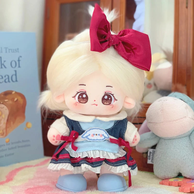 ぬいぐるみ ピンク髪のキラキラ瞳 イチゴ柄ワンピースと帽子