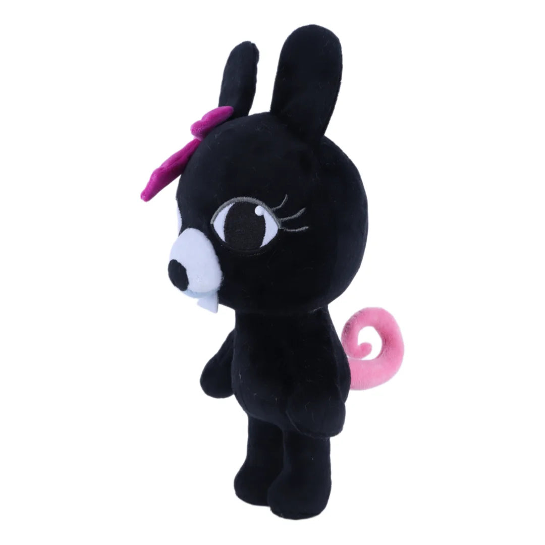 蓄光 ピンク リボン付き 黒いウサギのぬいぐるみ