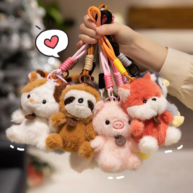 Cute Sitting Animals Red Panda Fox Sloth Cat Plush Pendant Soft Rabbit Doll Stuffed Capybara Pig Keychain Baby Toy Gift for Kids