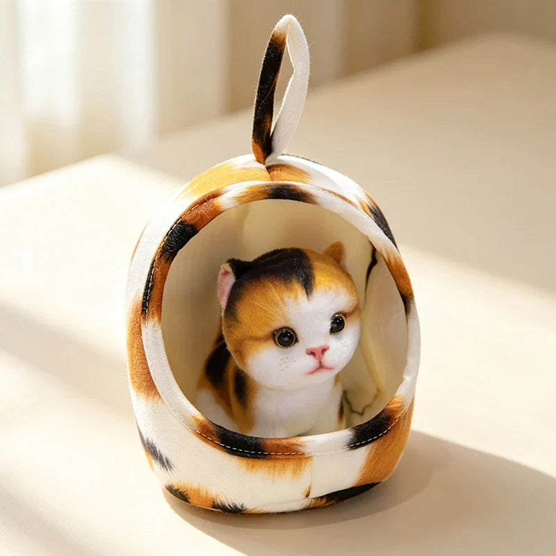 リアルな可愛い子猫のぬいぐるみ おうちベッドセット