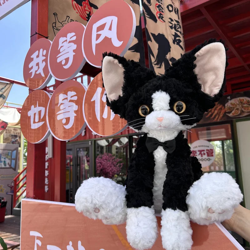 Cute Black Cat Plush Toy Throw Pillow Kawai Khaki Curly Black Cat Long Hair Doll Stuffed Animals Festive Gifts For Kids Birthday