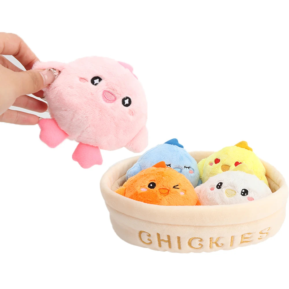 かわいい ふわふわ ミニ ぬいぐるみ ひよこ と 餃子 バスケット入り