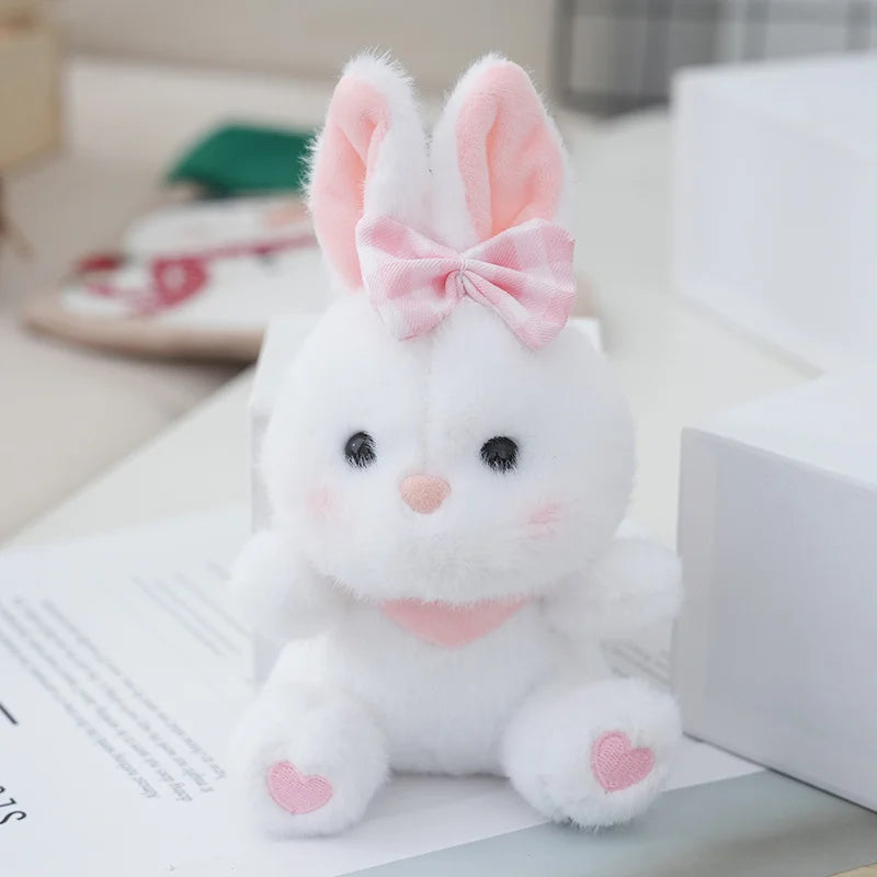 ふわふわ かわいい ピンクギンガムリボン うさぎ ぬいぐるみ 足裏ハート