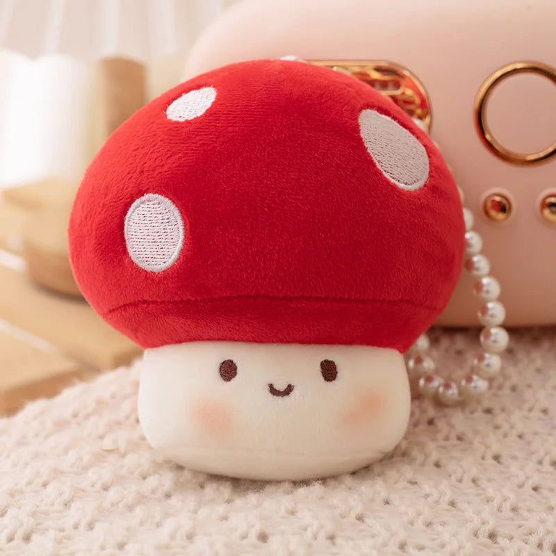 ふわふわ笑顔のカラフル水玉キノコ ミニぬいぐるみ