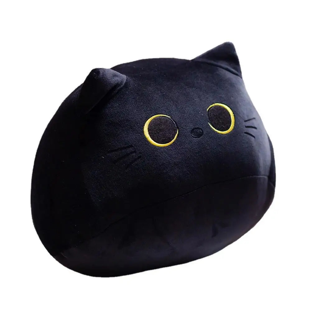 もちもち黒猫ぬいぐるみ 黄色い目のまん丸クッション