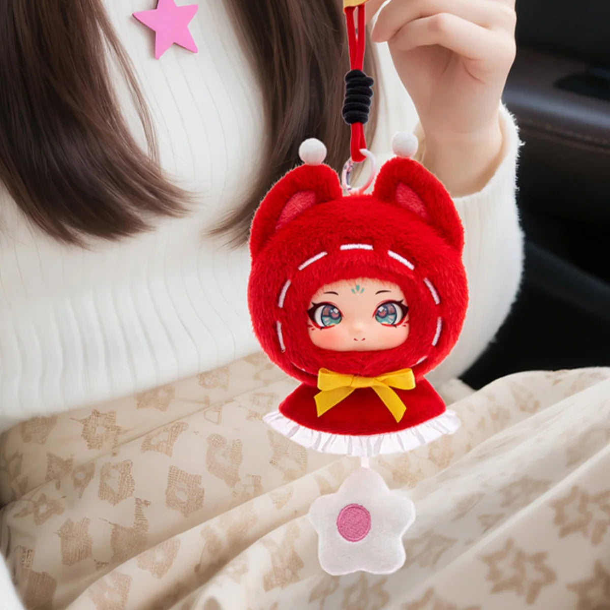 ふわふわ 可愛い 大きな瞳の ドール キーホルダー