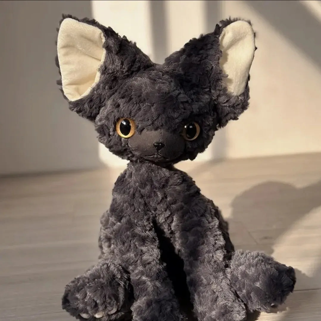 Cute Black Cat Plush Toy Throw Pillow Kawai Khaki Curly Black Cat Long Hair Doll Stuffed Animals Festive Gifts For Kids Birthday