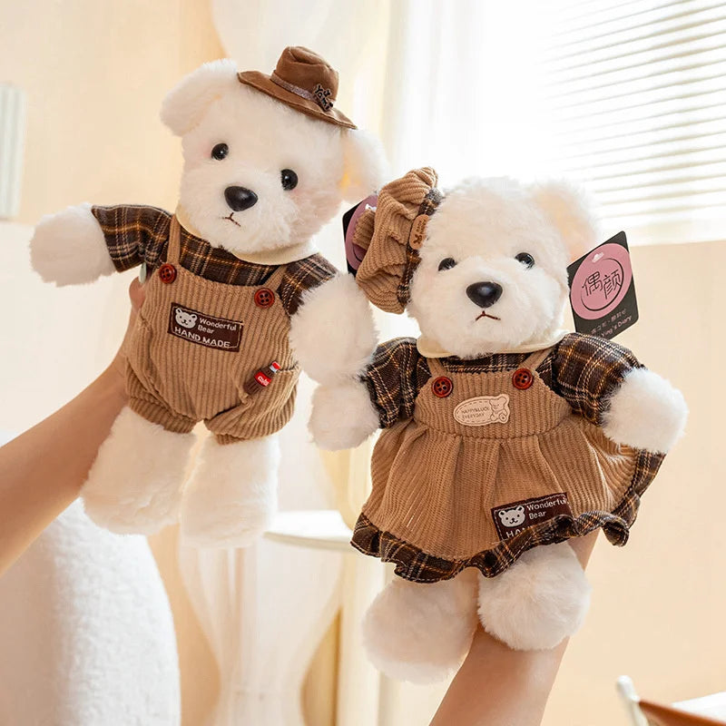 2pcs/lot 26cm Cute Couple Teddy Bear Peluche Toys Kawaii Calf Dress Bear Dolls Stuffed Soft Toy for Girls Baby Girlfriend Gifts