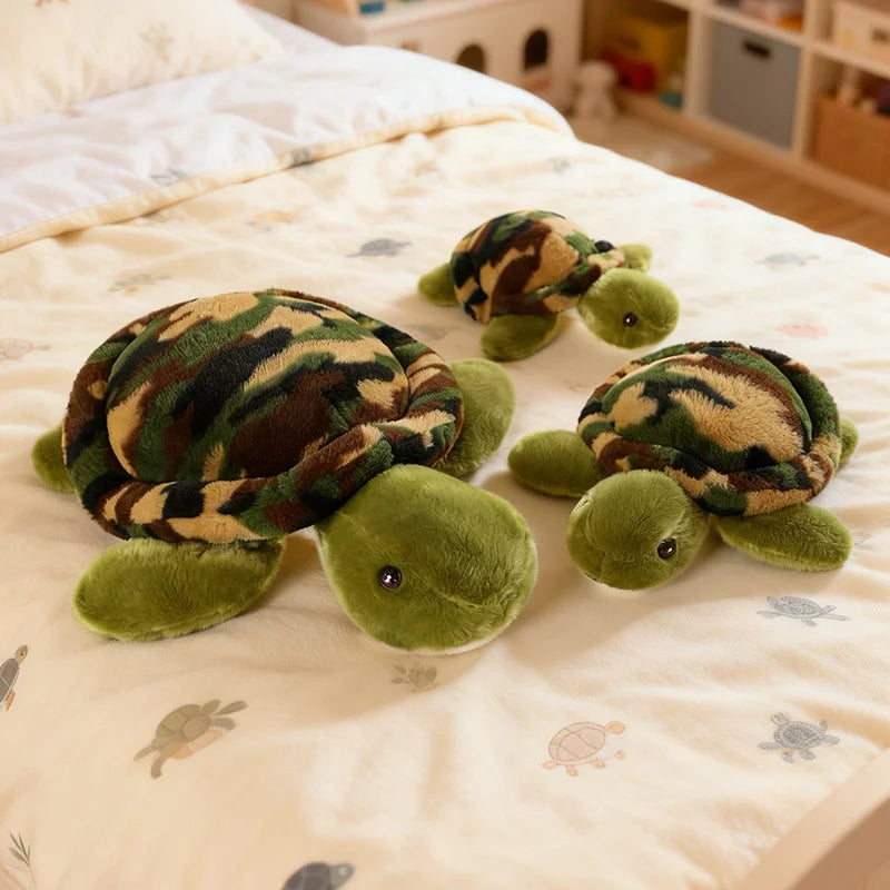 45cm Cute Green camouflage Tortoise Doll Stuffed LifeLike Real Aquatic Animal Plushie Sleeping Companion Gift