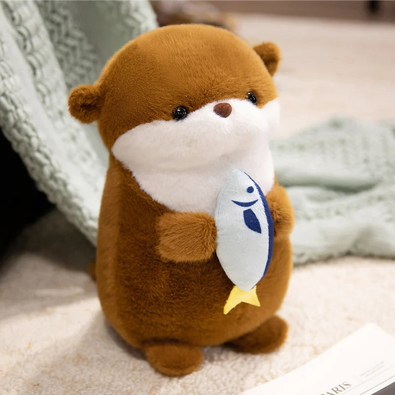 可愛い魚抱っこ カワウソ ぬいぐるみ グレー&ブラウン