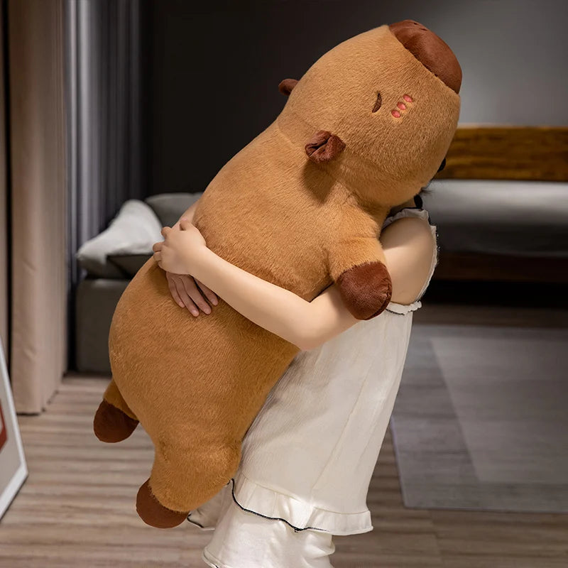 Kawaii Capybara Plush Toy Stuffed Capibara Fluffy Doll Long Sleep Soft Pillow Sofa Cushion Nap Sleeping Toys for School Xmas