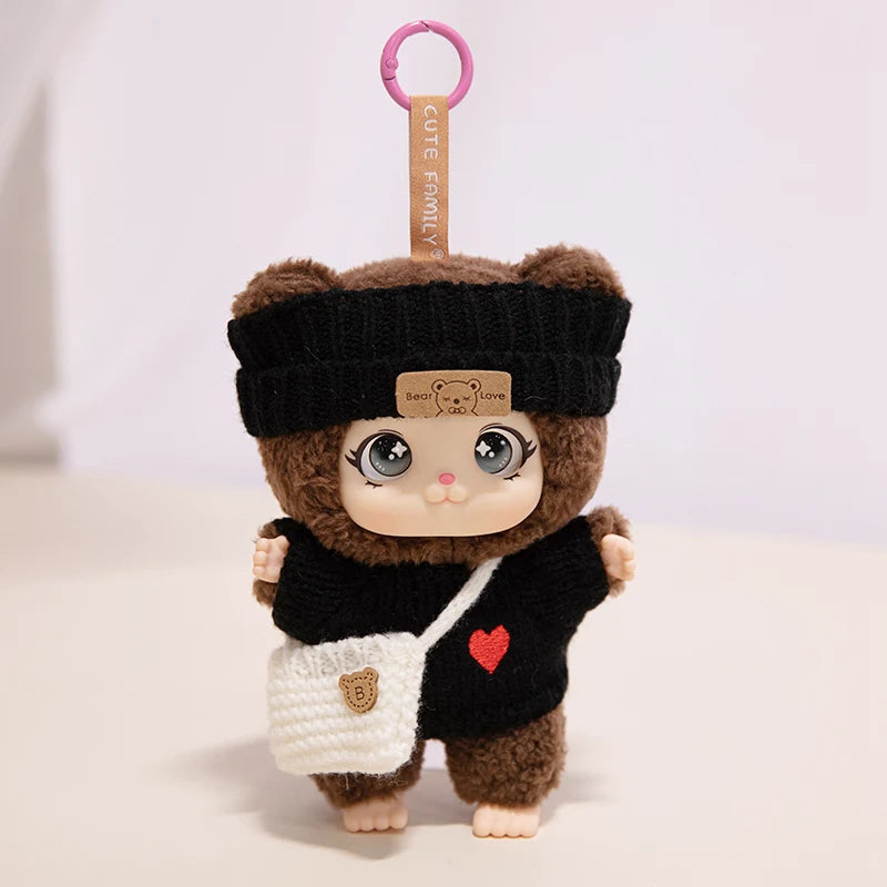 大きな瞳のモコモコひつじ ぬいぐるみ ニット帽とポシェット付き