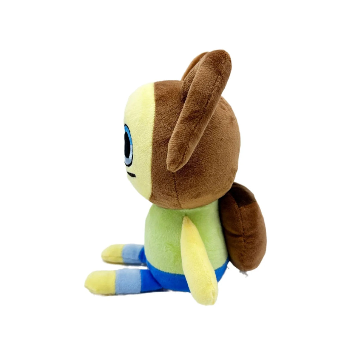 黄色い顔と青い目のユニークなキャラクターぬいぐるみ