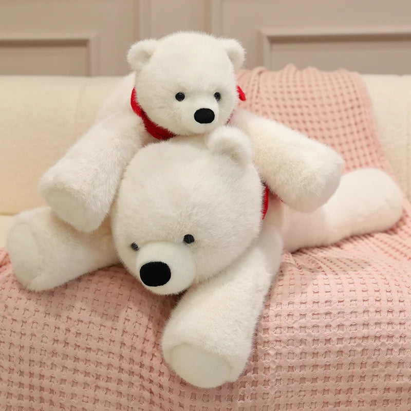 白いシロクマの親子ぬいぐるみ 赤いスカーフ付き