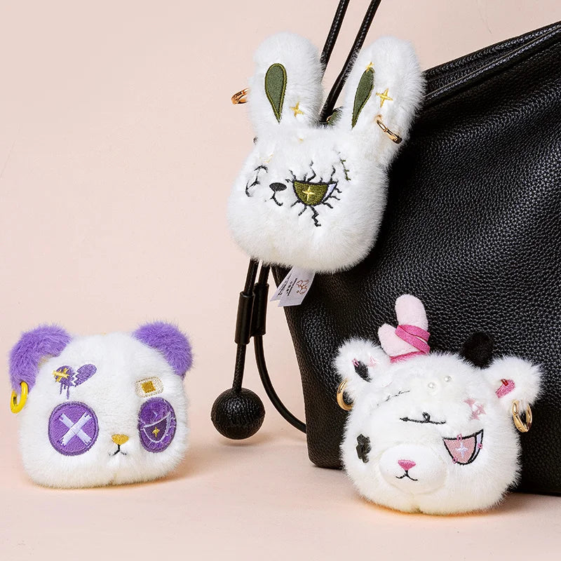 New Gothic Bunny Plush Keychain Animal RabbitBag Charm with Bandage Desian Kawaii Key Ring Pendant Car Bag Ornament Gift