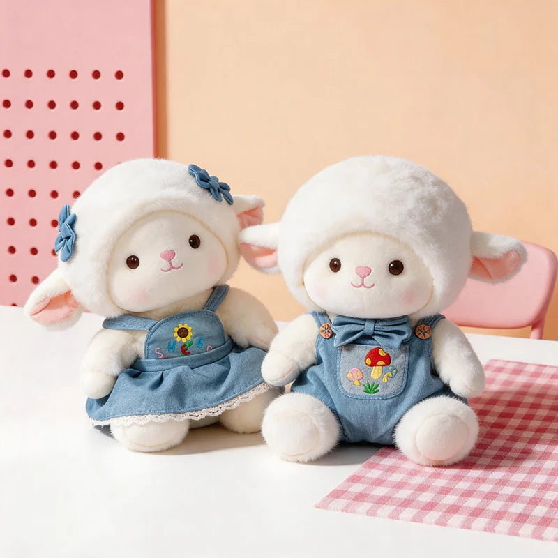 Super Cute A Pair Lovers Sheep Plush Dolls Kawaii Rabbit Alpaca Toys Stuffed Soft Animal Pillow Birthday Wedding Party Throw Toy