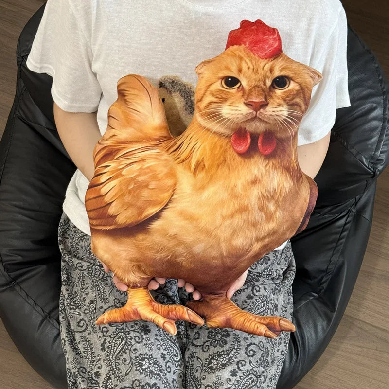 リアルプリント 鶏猫デザイン ふわふわクッション