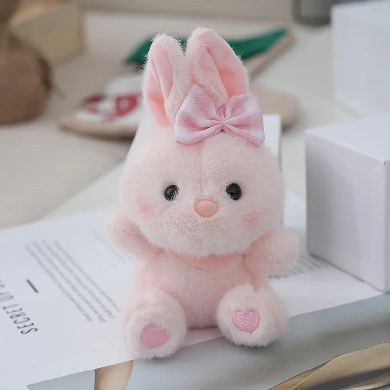 ふわふわ かわいい ピンクギンガムリボン うさぎ ぬいぐるみ 足裏ハート