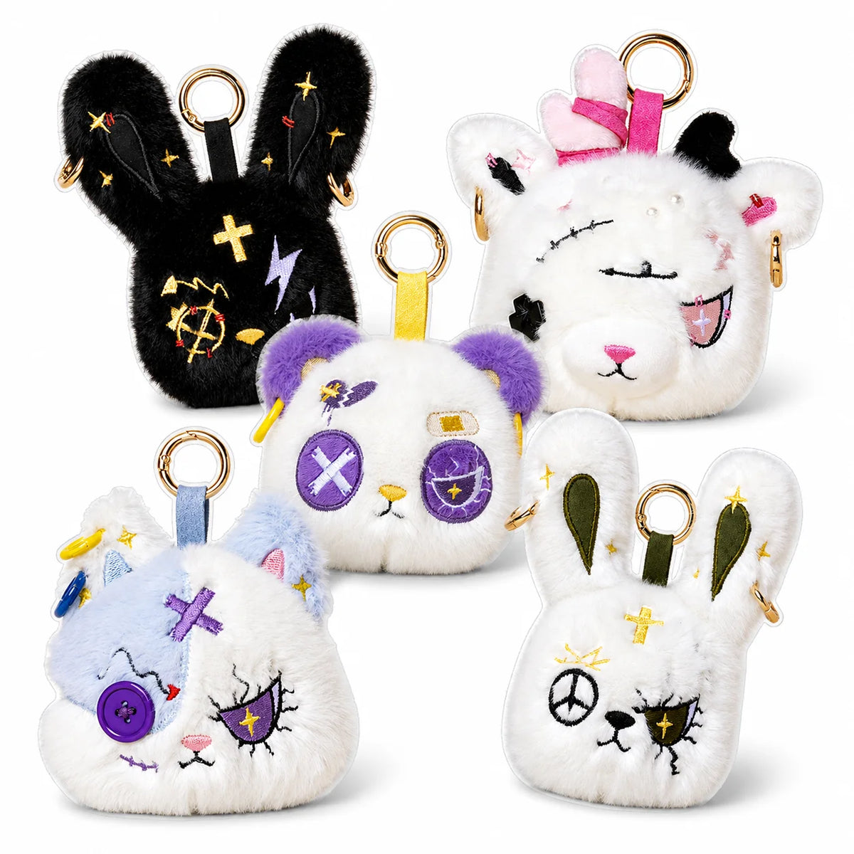 New Gothic Bunny Plush Keychain Animal RabbitBag Charm with Bandage Desian Kawaii Key Ring Pendant Car Bag Ornament Gift