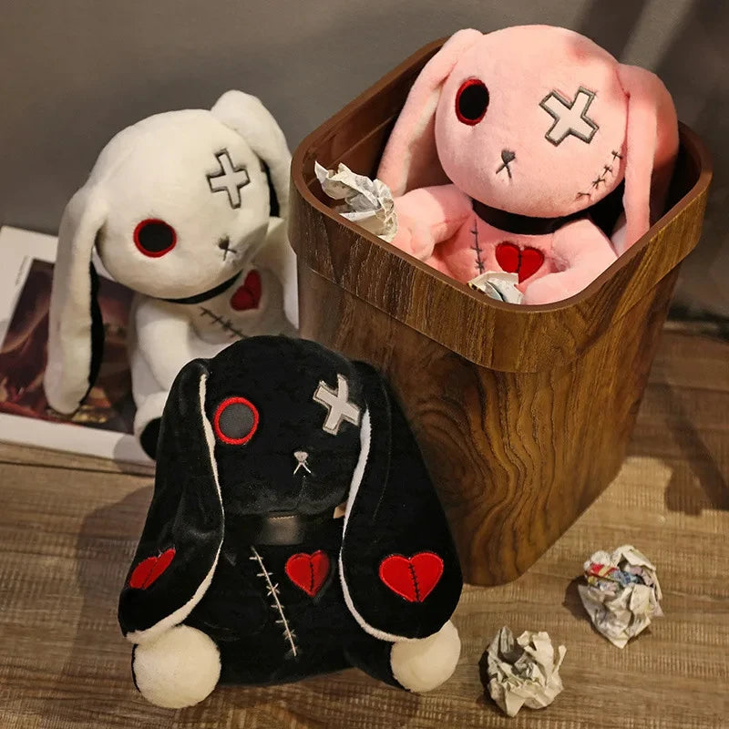 25cm Creepy Gothic Rabbit Plush Toys Spooky Bunny Stuffed Animal Cute Horror Dreadful Bunny Doll for Halloween Decor Kids Gifts