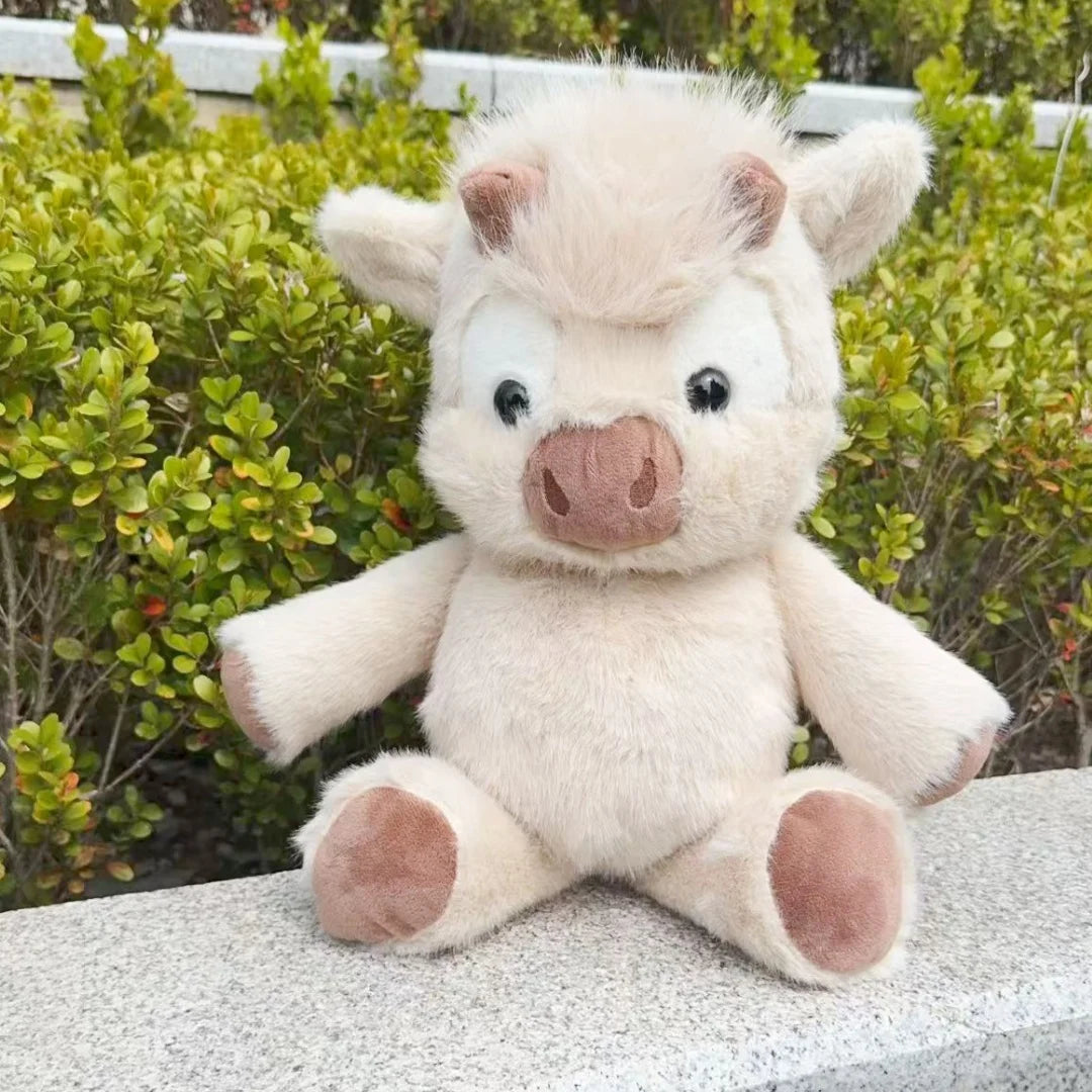 ふわふわ クリーム色 斑点模様 仔牛 ぬいぐるみ 小さな角付き