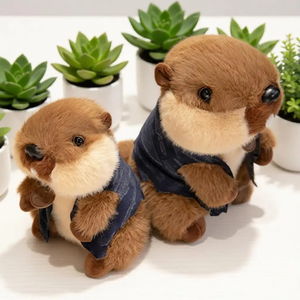 ストライプジャケットを着た可愛いカワウソぬいぐるみ