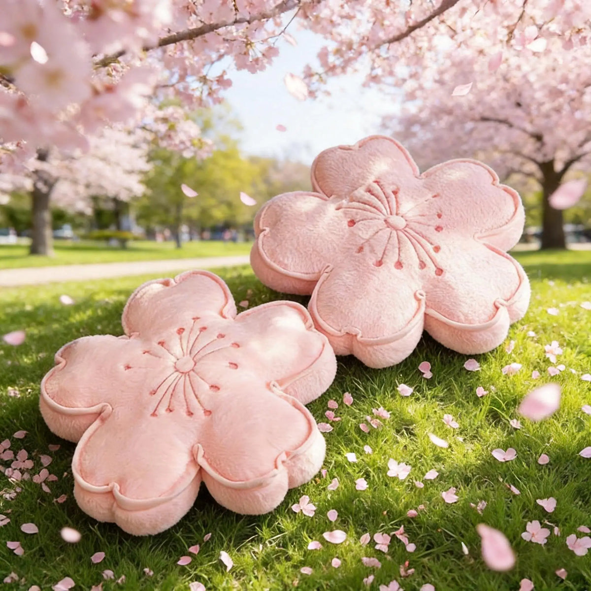 ふわふわ桜型クッション 淡いピンクの刺繍入り